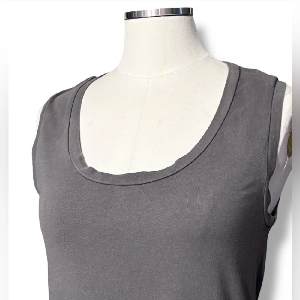 TOMMY BAHAMA Grey Knit & Chiffon Scoop Neck Sleeveless Dress Asymmetrical Hem